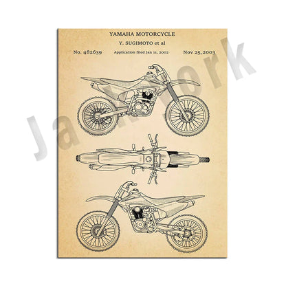 DecorBites™ Dirt Bike Patent Blueprint Poster Canvas Wall Art