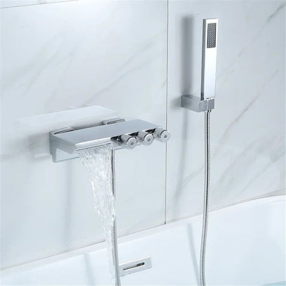 DecorBites™ Gold/Black Tub Shower Set Wall Mount Waterfall Mixer Tap Brass Rotatable