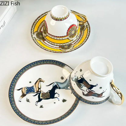 DecorBites™ Bone Porcelain Coffee Mug Cup Saucer Set for Dining Table Tea Fruits Juice