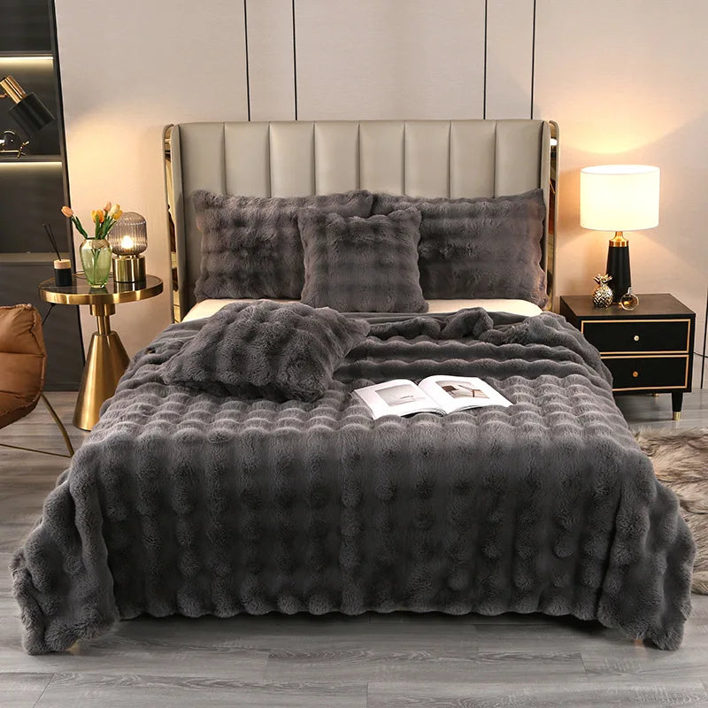 DecorBites™ Bubble Rabbit Velvet Blanket: Soft Plush Sofa Cover for All Seasons