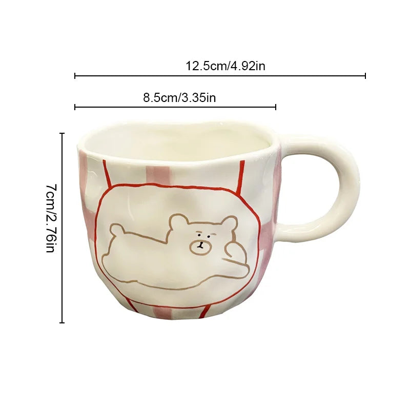 DecorBites™ Irregular Ceramic Bear Mug: Handcrafted Coffee Cup for Office and Couples