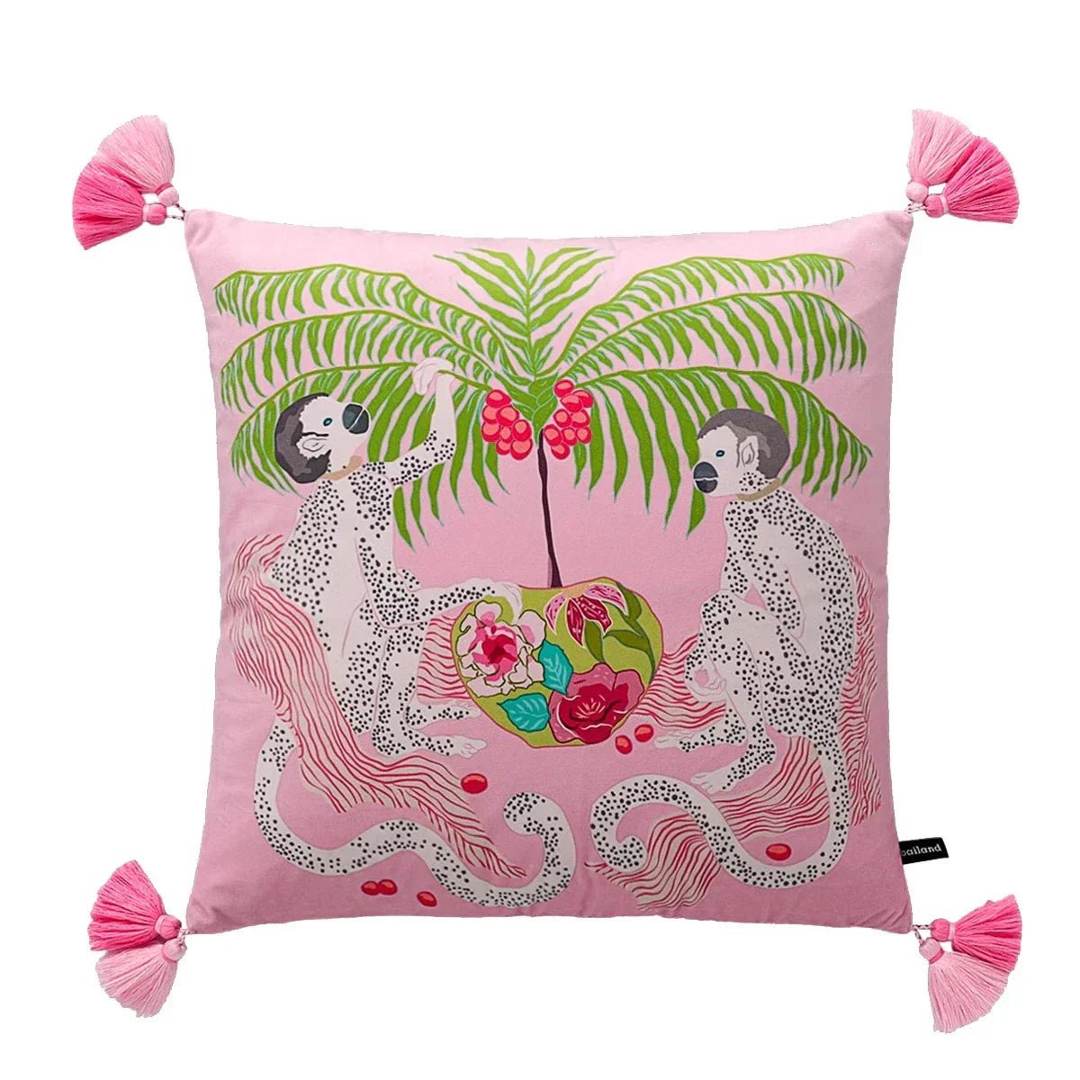 DecorBites™ Chinoiserie Zebra & Peonies Cushion Cover with Tassels