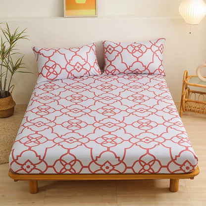 DecorBites™ Golden Feather Sheet Set: Fitted Sheet & 2 Pillowcases, All Season Bedspread