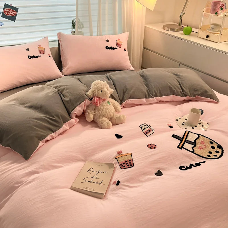 DecorBites™ Cartoon Pattern Embroidered Bedding Sets: Cozy, Soft, and Breathable for Kids and Adults