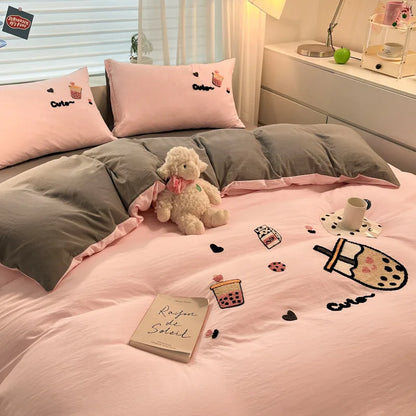 DecorBites™ Cartoon Pattern Embroidered Bedding Sets: Cozy, Soft, and Breathable for Kids and Adults