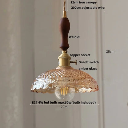 DecorBites™ LED Pendant Lights Green Glass Copper Socket with Walnut Wood - Nordic Modern