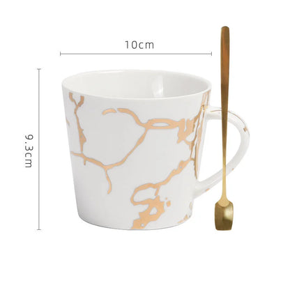 DecorBites™ Gilded Marble Texture Ceramic Cup & Saucer Set for Dining Table Tea & Coffee