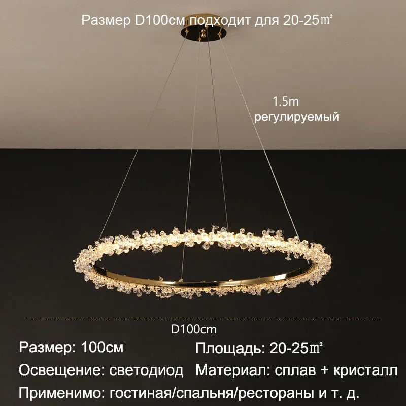™ Golden Crystal LED Round Chandelier for Luxury Indoor Lighting