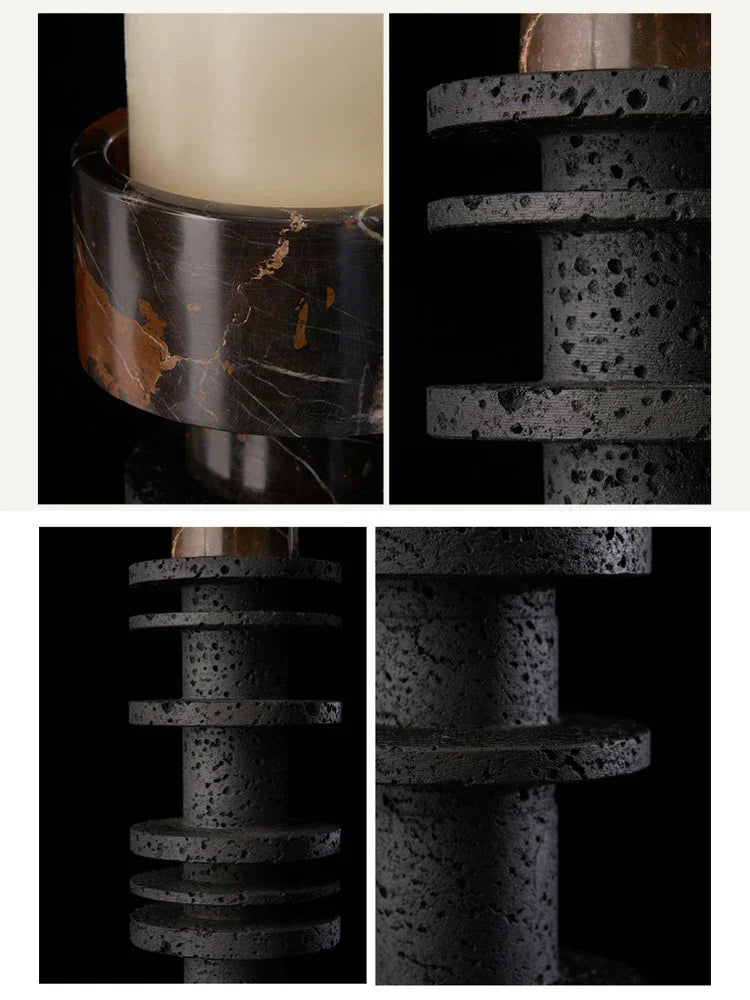 DecorBites™ Black Marble Pillar Candlestick for Elegant Table Centerpieces