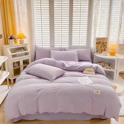 DecorBites™ Bubble Yarn Fabric Full Bedding Set with Duvet Cover, Sheet, Quilt, Pillowcase