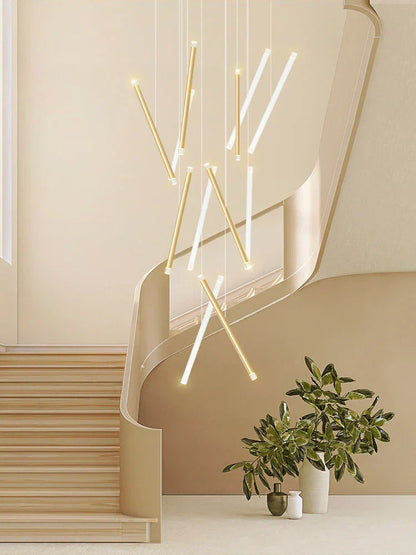 DecorBites™ Black Round Tube LED Chandelier for Duplex Loft Stair - Interior Lighting Decoration