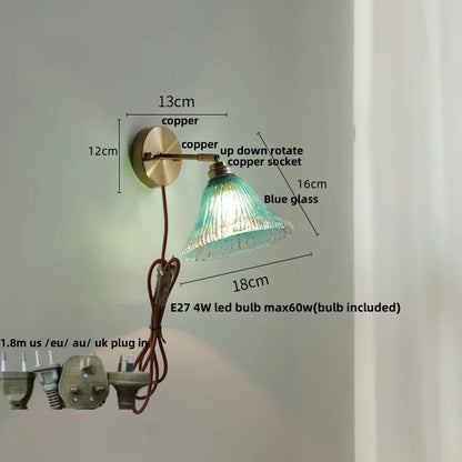 DecorBites™ Blue Glass Wall Sconce Pull Chain Switch Rotate Stair Light