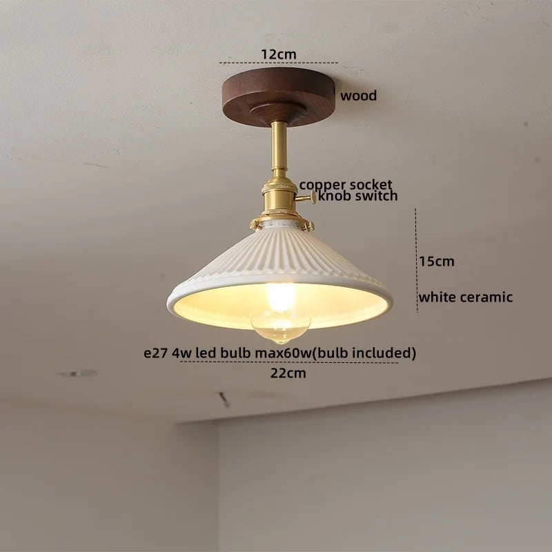 DecorBites™ Amber Glass LED Ceiling Light Modern Wood Canopy Kids Room Fixture