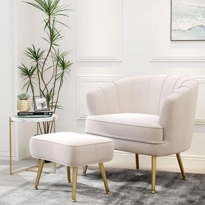 DecorBites™ Comfortable Beige Bucket Shaped Club Living Room Armchair with Golden Metal Legs