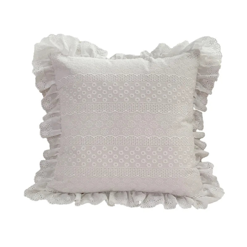 DecorBites™ Boho White Lace Floral Sofa Cushion Cover Wedding Decor Throw Pillows
