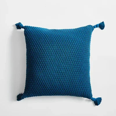 DecorBites™ Knitted Grey Ivory Geometric Pillow Cover with Tassels, 45cm x 45cm