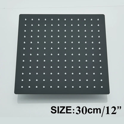 DecorBites™ 12" Matte Black Rainfall Shower Head Set with Shower Arm