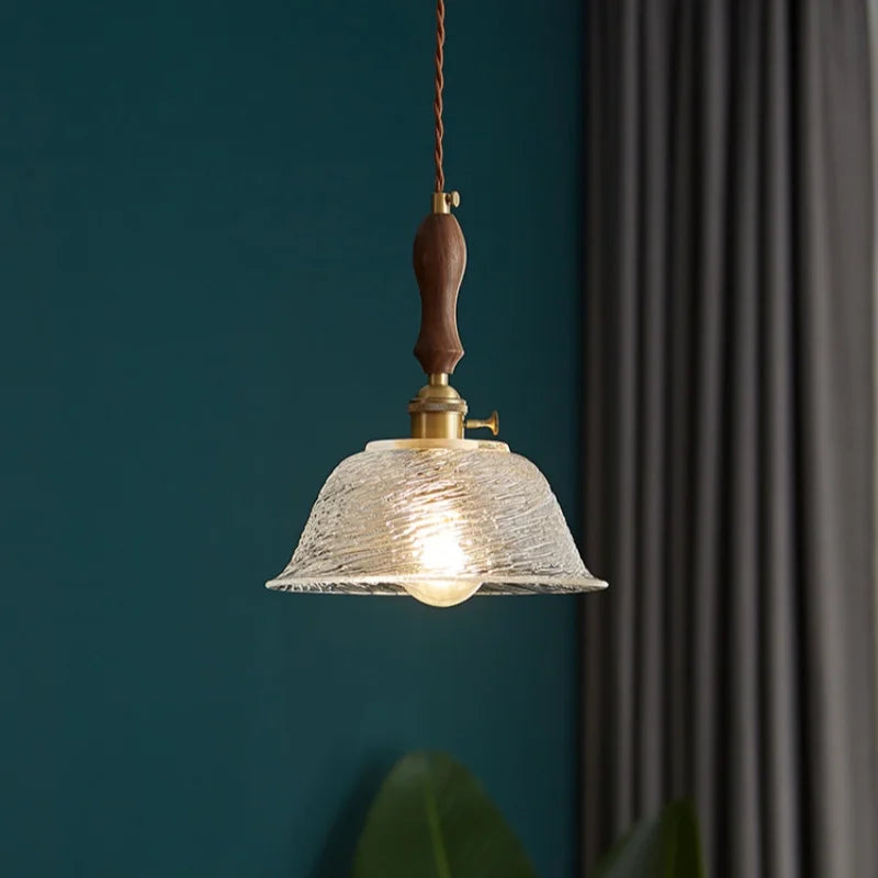 DecorBites™ LED Pendant Light Fixture Wood Handle Clear Glass Modern Hanging Lamp
