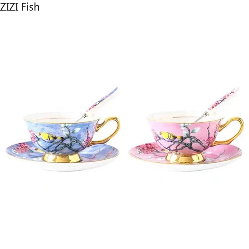 DecorBites™ Cartoon Bird Pattern Ceramic Cup & Saucer Set for Dining Table and Coffee Mug