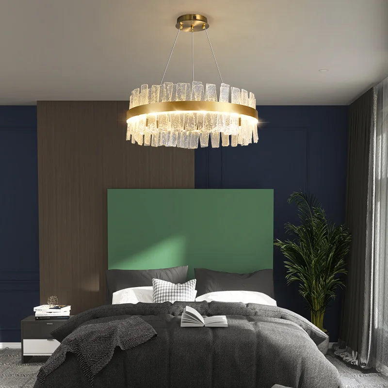 DecorBites™ Golden Crystal Chandelier LED Pendant Light - Luxury Modern Glass Lighting