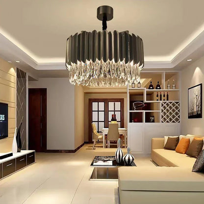 DecorBites™ Crystal 2024 Ceiling Chandeliers: Modern Dimmable LED Round Lamps Black