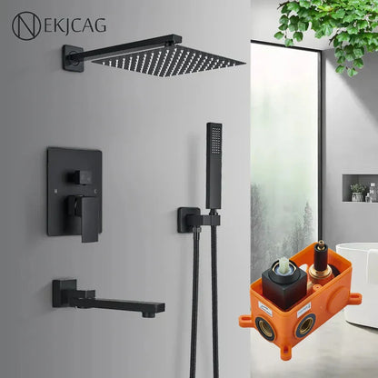 DecorBites™ Black Wall Mounted Shower System with Handshower - 12/16 Inch Rainwater Faucet