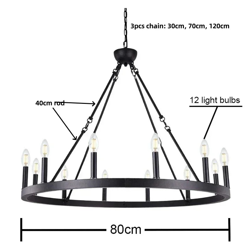 DecorBites™ Black Metal LED Pendant Chandelier for Living Room and Stairs