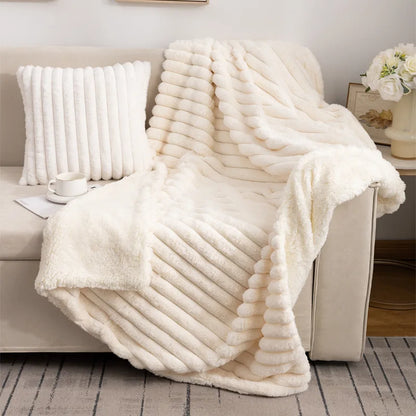 DecorBites™ Luxe Faux-Rabbit Fur Double-Layer Blanket for Cozy Autumn-Winter Comfort