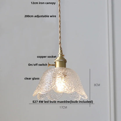 DecorBites™ Amber Glass LED Pendant Light Fixture Nordic Modern Copper Hanging Lamp