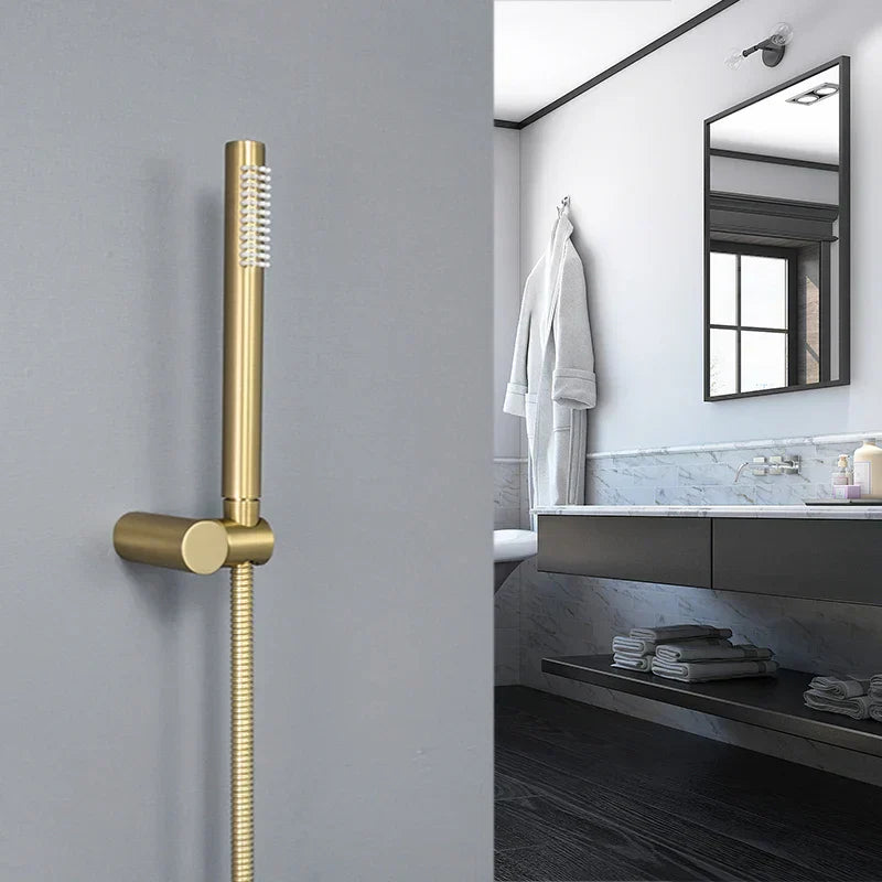 DecorBites™ Brushed Gold Brass Hand Shower with Stainless Steel Hose - Wall Mount