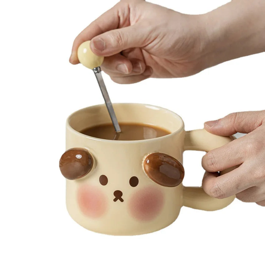 DecorBites™ Animal Ceramic Mug Set: Pig Dog Design, Lid, Spoon, Saucer - Breakfast Coffee Cup