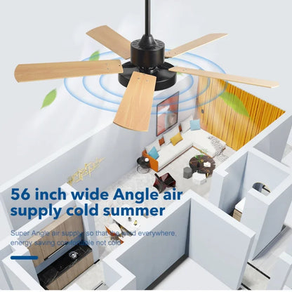 DecorBites™ 56" Wooden LED Ceiling Fan with Pure Copper Motor & 5-Blade Light