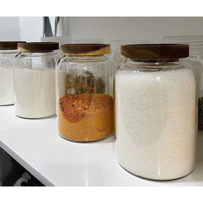 DecorBites™ 3L Kitchen Glass Jars with Acacia Airtight Lid - Set of 2 | Versatile Food Storage Containers