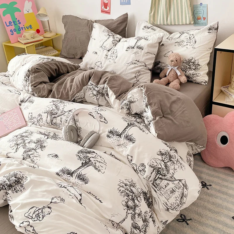 DecorBites™ Cartoon Pattern Cotton Bed Sets Quilt Cover Sheet Pillowcase Bedclothes