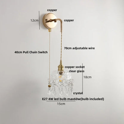 DecorBites™ Adjustable LED Wall Light Clear Glass Copper Bedside Lamp