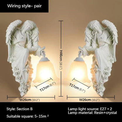 DecorBites™ Angel Indoor Wall Light LED Gold Resin Sconce for Home Decor