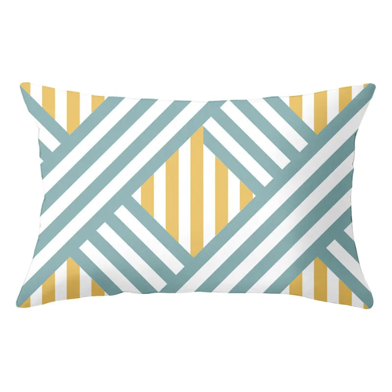 DecorBites™ Geometric Striped Curved Rectangle Pillowcase - Yellow Blue Sofa Throw Pillows