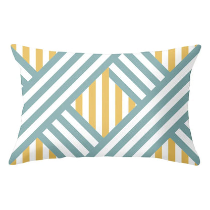 DecorBites™ Geometric Striped Curved Rectangle Pillowcase - Yellow Blue Sofa Throw Pillows