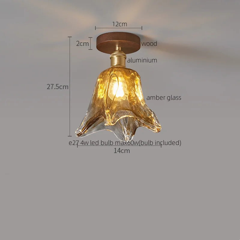 DecorBites™ Amber Glass LED Ceiling Light: Modern Aluminum Wood Kitchen Balcony Room Lamp
