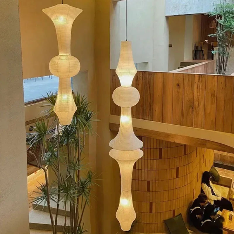 ™ Japanese Cotton Paper Pendant Lamp Wabi Sabi Chandelier with E27 Bulb