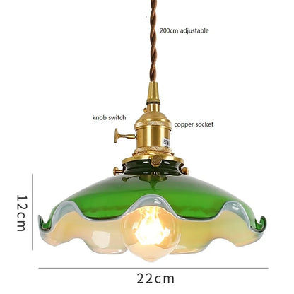 ™ Green Glass LED Pendant Light for Home, Restaurant, Bar, and Loft Style Decor.