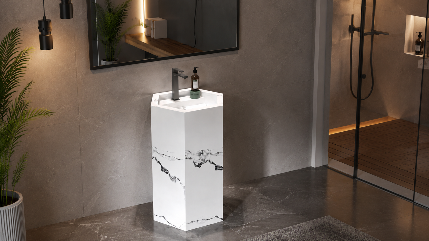 Minimalist Luxury Matte Solid Surface Wall-Mount Bathroom Sink, Compact Floating Block Basin – NACS Collection