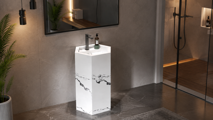 Minimalist Luxury Matte Solid Surface Wall-Mount Bathroom Sink, Compact Floating Block Basin – NACS Collection