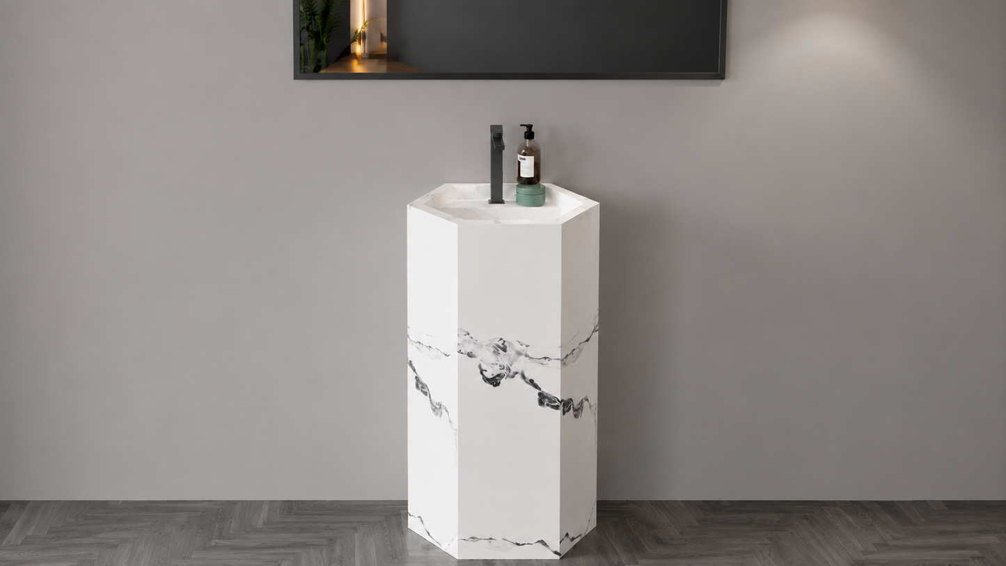 Minimalist Luxury Matte Solid Surface Wall-Mount Bathroom Sink, Compact Floating Block Basin – NACS Collection