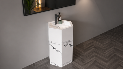 Minimalist Luxury Matte Solid Surface Wall-Mount Bathroom Sink, Compact Floating Block Basin – NACS Collection