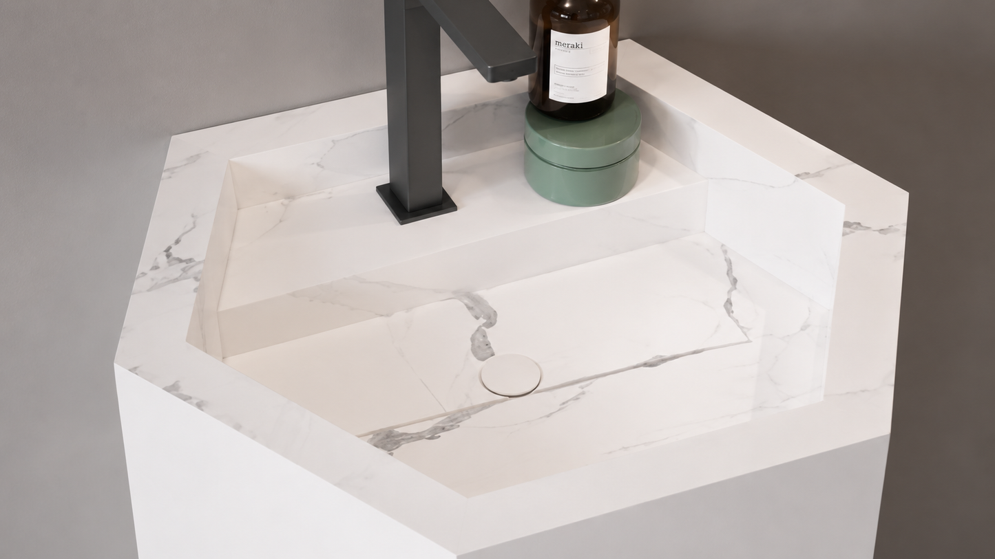 Minimalist Luxury Matte Solid Surface Wall-Mount Bathroom Sink, Compact Floating Block Basin – NACS Collection