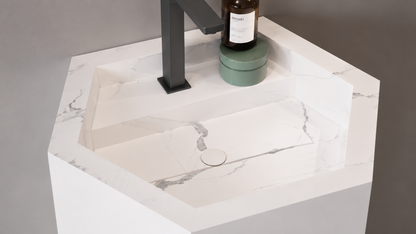 Minimalist Luxury Matte Solid Surface Wall-Mount Bathroom Sink, Compact Floating Block Basin – NACS Collection