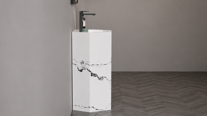 Minimalist Luxury Matte Solid Surface Wall-Mount Bathroom Sink, Compact Floating Block Basin – NACS Collection