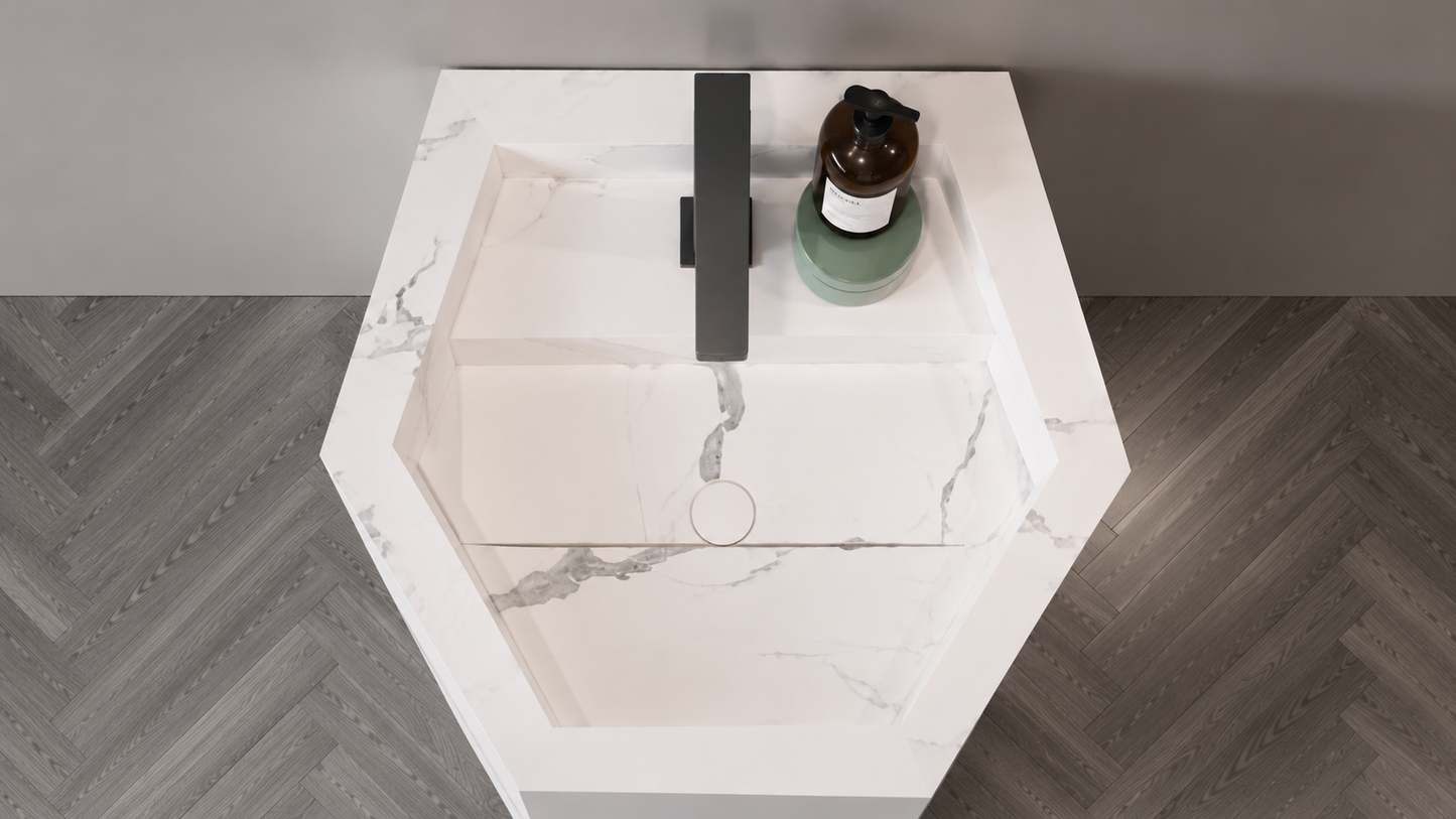 Minimalist Luxury Matte Solid Surface Wall-Mount Bathroom Sink, Compact Floating Block Basin – NACS Collection