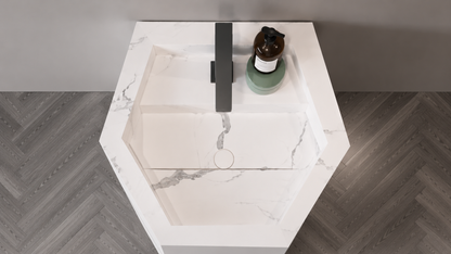 Minimalist Luxury Matte Solid Surface Wall-Mount Bathroom Sink, Compact Floating Block Basin – NACS Collection